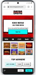 Interface Manga Casino sur Samsung Galaxy