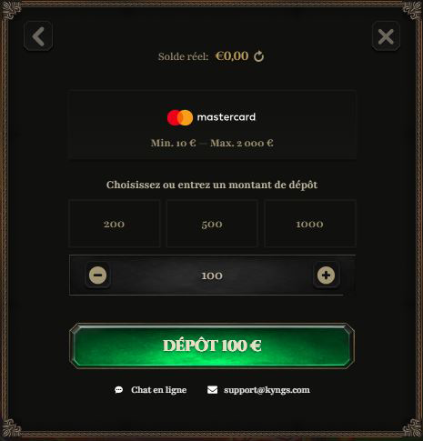 Faire un dépôt sur Kyngs Casino