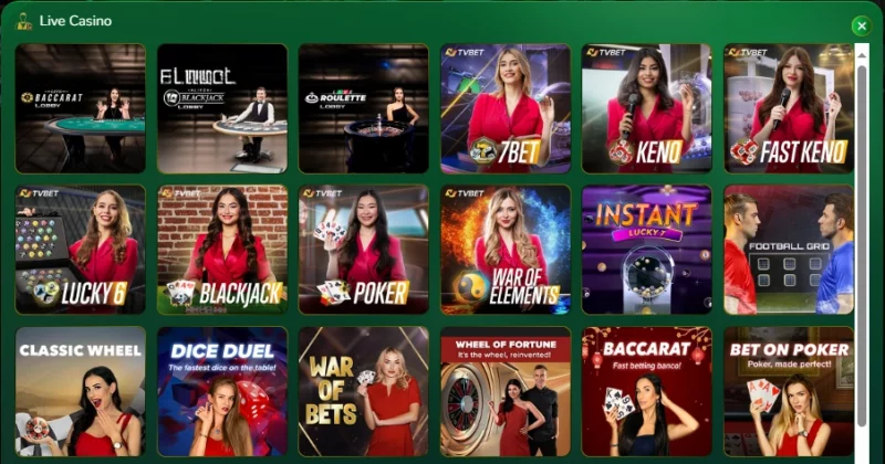 Page des jeux en direct sur Spin Million Casino