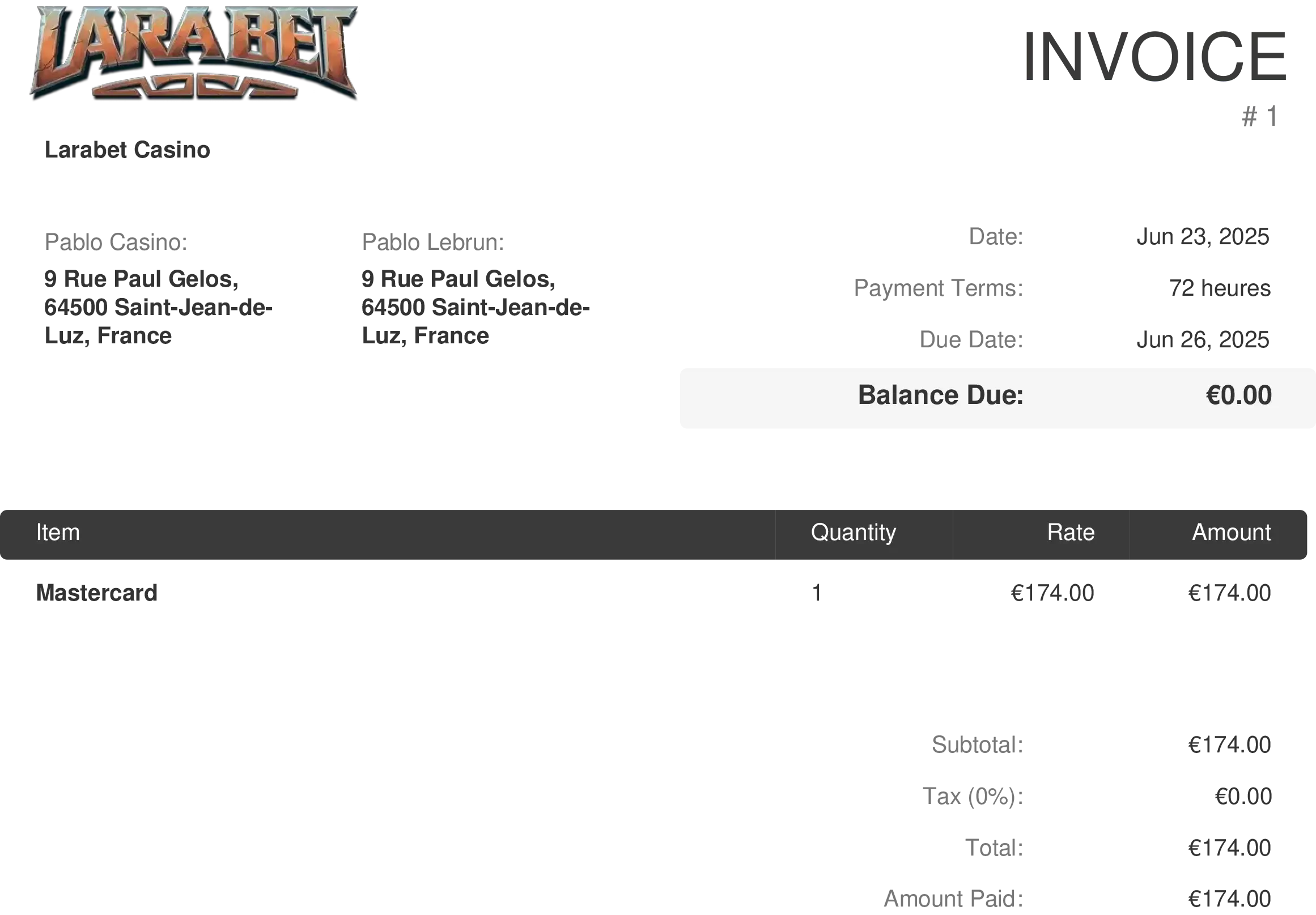 paiement confirmé larabet
