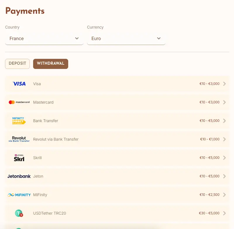 Faire un retrait sur BetHall