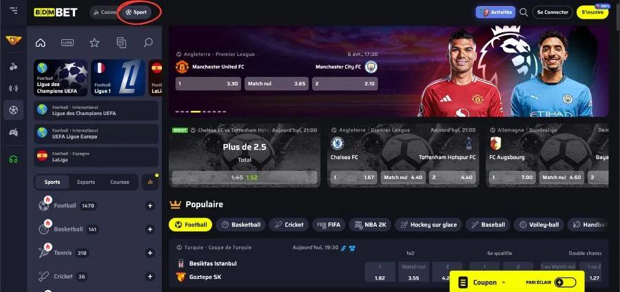 Paris sportifs sur BDMBet