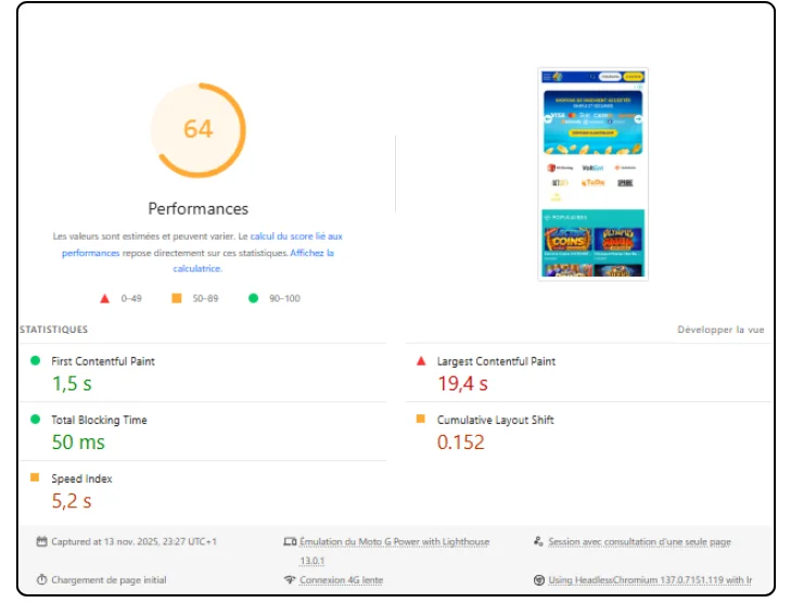 performances mobiles lucky treasure