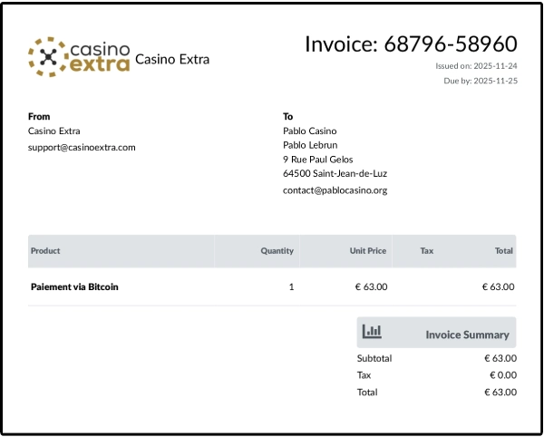 preuve de retrait Casino Extra