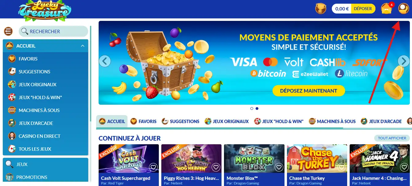 retrait lucky treasure étape 1