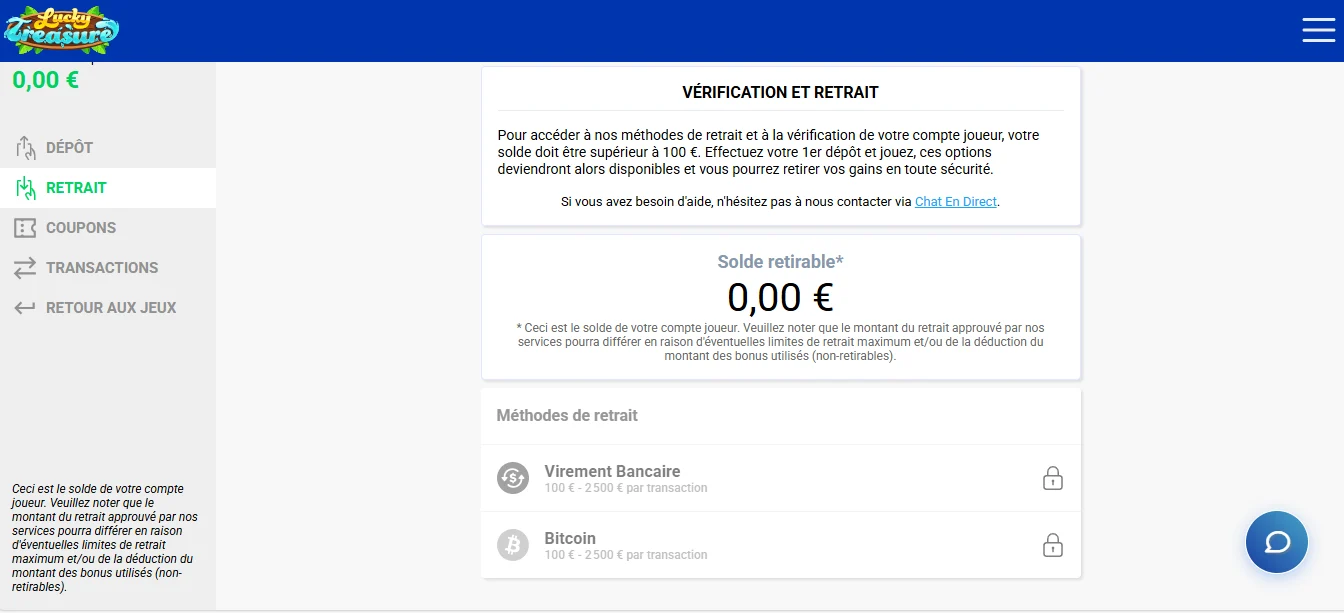 retrait lucky treasure étape 3