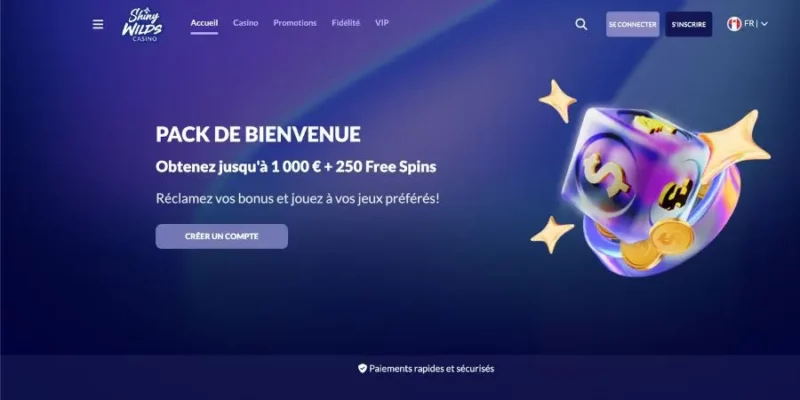 Écran d'accueil ShinyWilds Casino