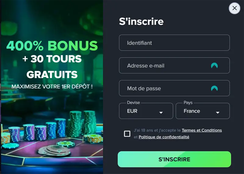 Inscription étape 2 Spins House