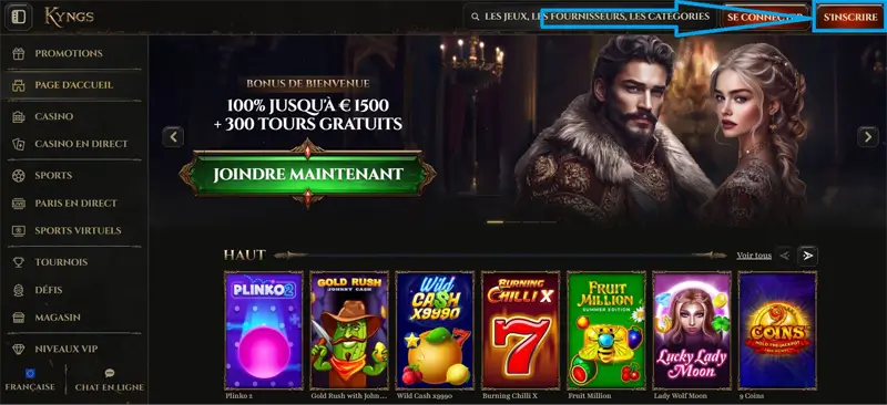 Inscription étape 1 Kyngs Casino