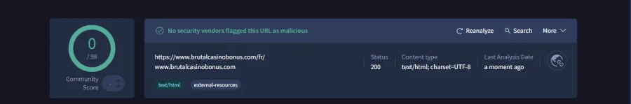 test sécurité brutal casino