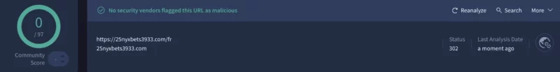 Test VirusTotal sur Nyxbets Casino