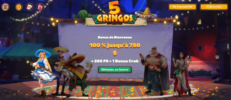 5 Gringos bonus de bienvenue canadien