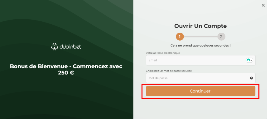DublinBet Inscription étape2