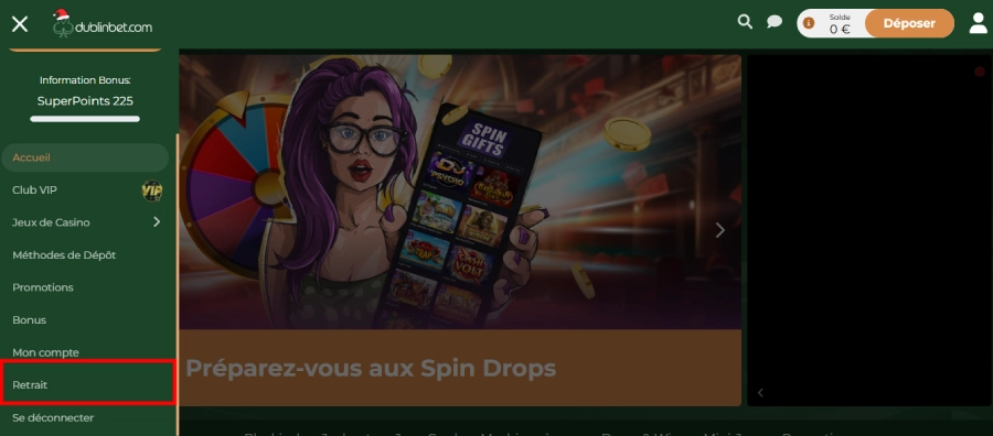 DublinBet retrait étape1