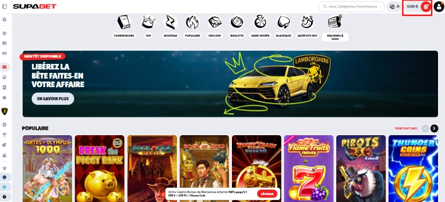 Faire un dépôt sur SupaBet étape1