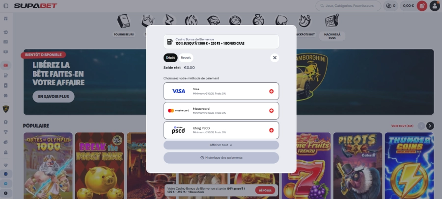 Faire un dépôt sur SupaBet étape2