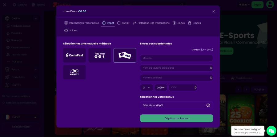 Faire un dépôt sur Zinkra étape2