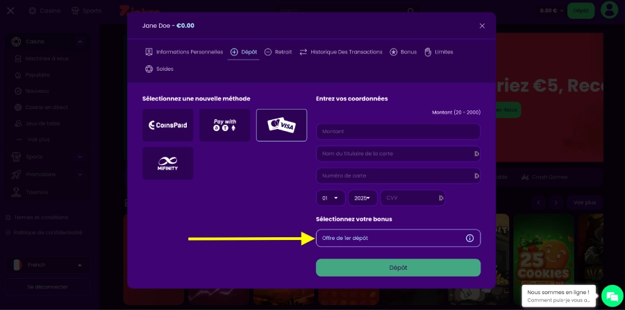 Faire un dépôt sur Zinkra étape3