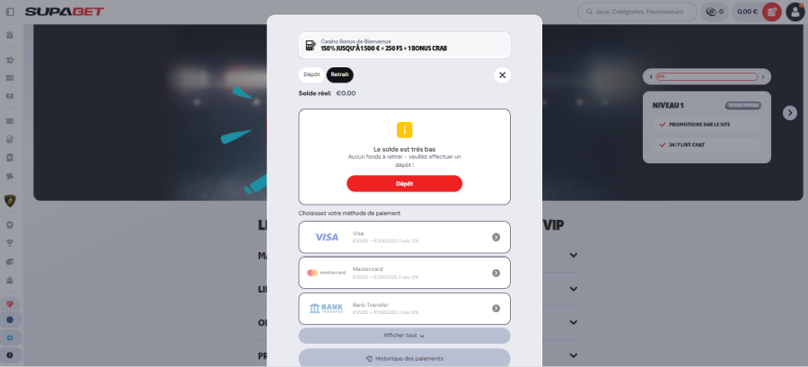 Faire un retrait sur SupaBet étape2