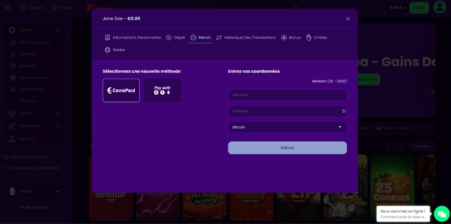 Faire un retrait sur Zinkra étape2