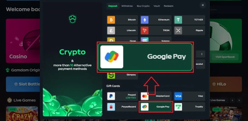 Google Pay sur Gamdom Casino