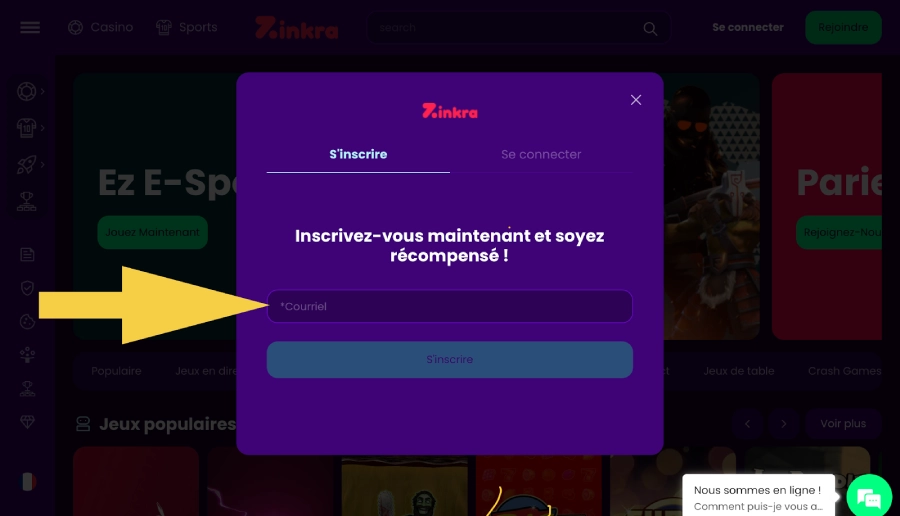 Inscription sur Zinkra étape2