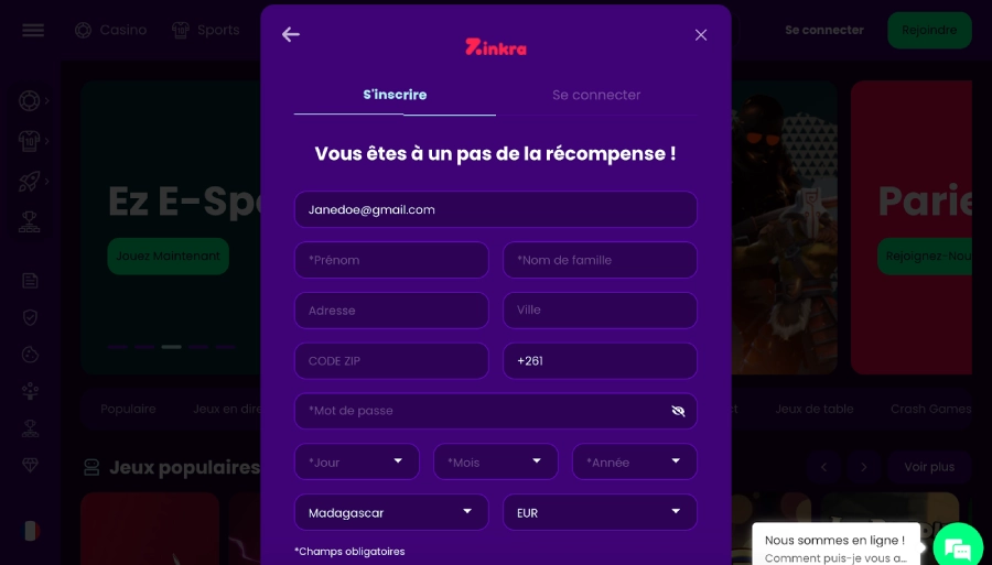 Inscription sur Zinkra étape3