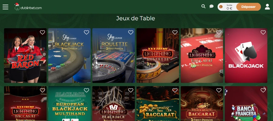 Jeux de table DublinBet