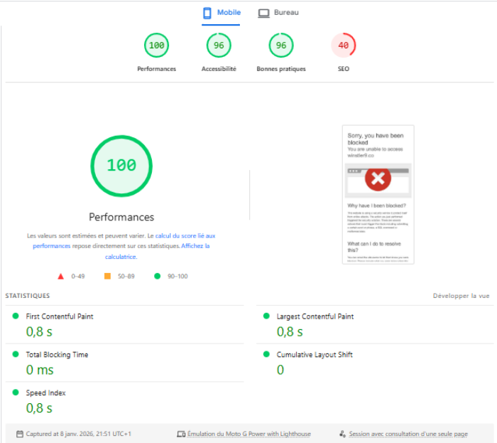 Performance Winstler Casino sur mobile