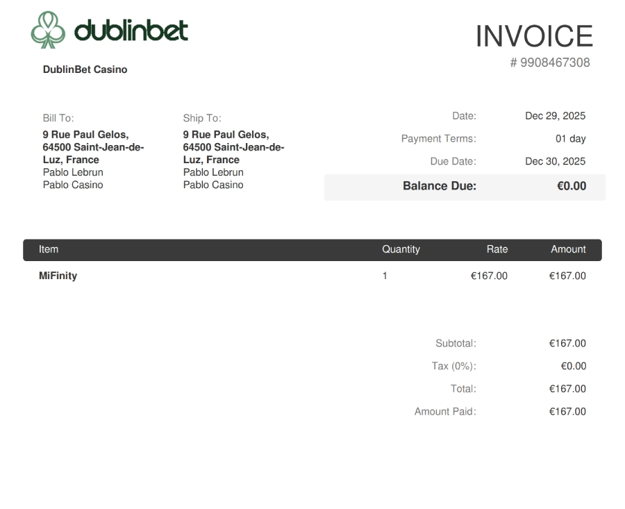 Preuve de retrait sur DublinBet