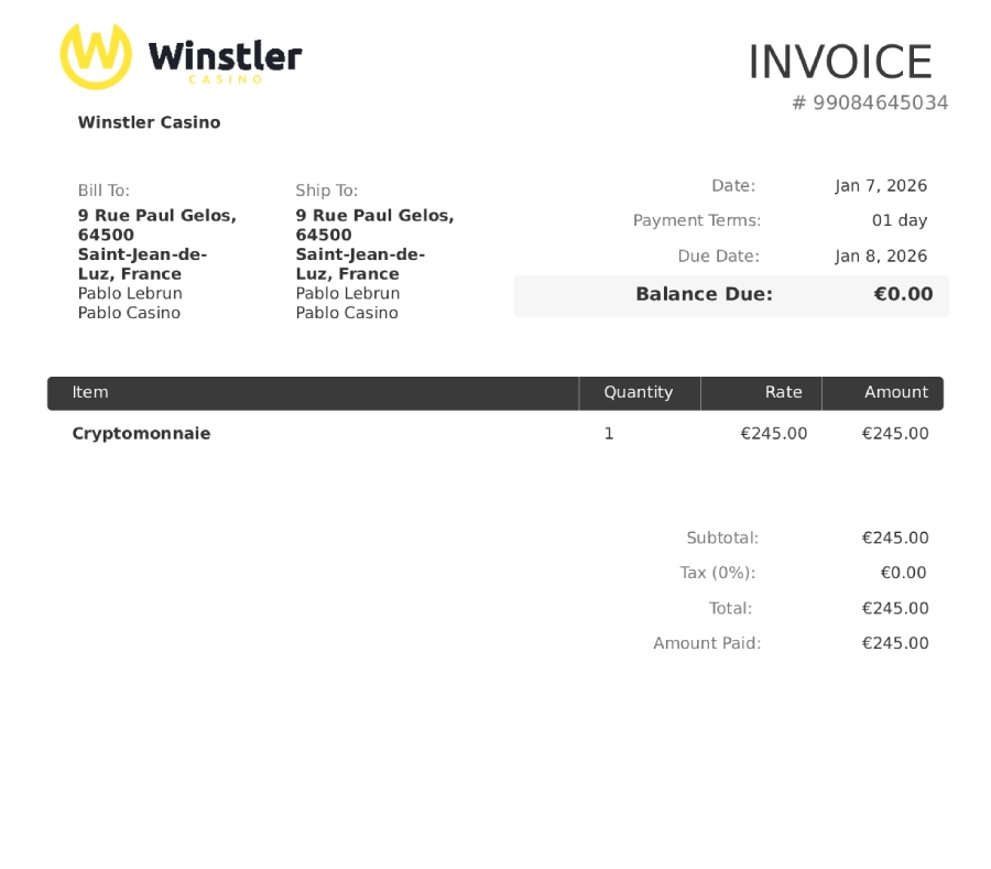 Preuve de retrait sur Winstler Casino