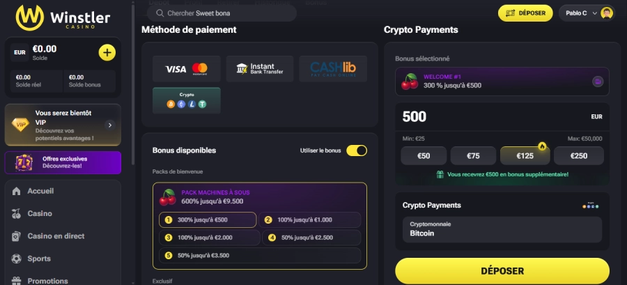 Winstler Casino dépôt étape2