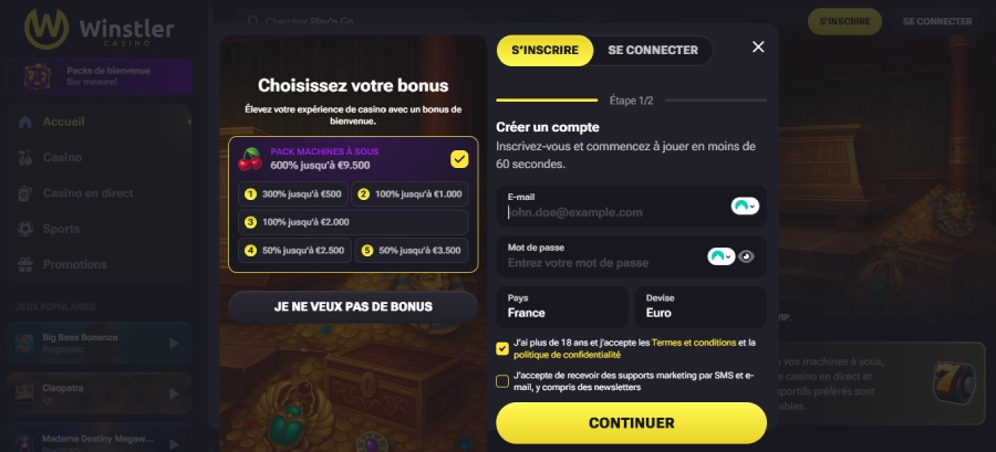 Winstler Casino inscription étape2