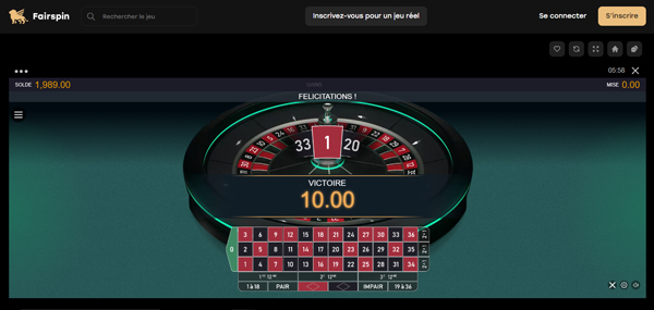 auto roulette sur Fairspin Casino