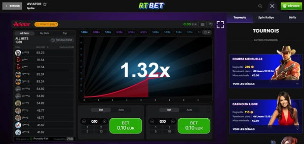 capture decran aviator rtbet casino