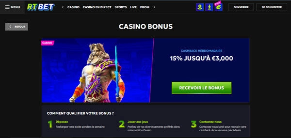 capture decran bonus cashback rtbet casino