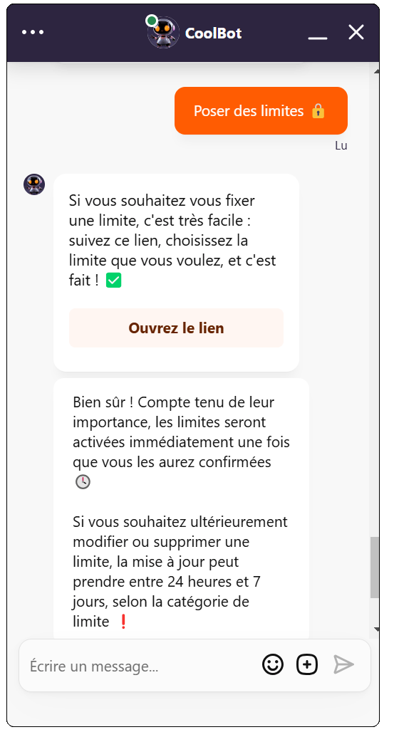 Echange avec le Chat Bot de Coolzino Partie 2