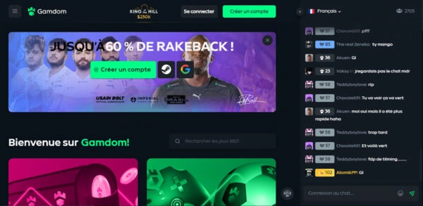 Capture d’écran d’accueil Gamdom casino