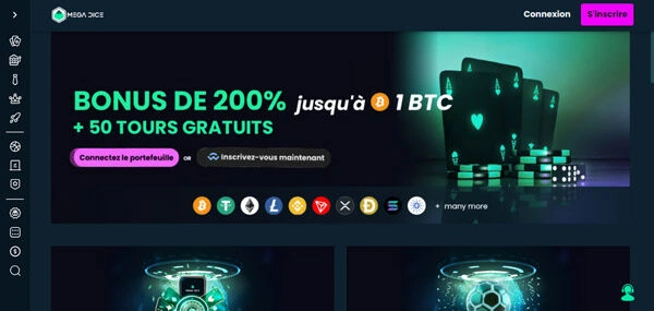 capture decran daccueil mega dice casino