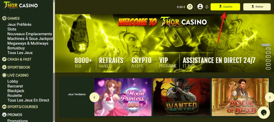 dépôt Thor Casino étape 1
