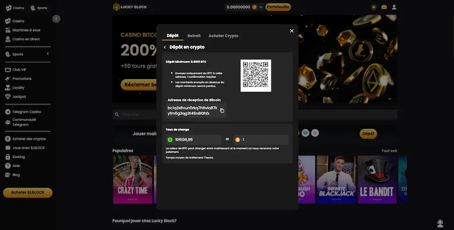 dépôt sur lucky block casino