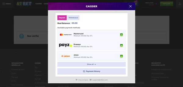 capture decran depot rtbet casino