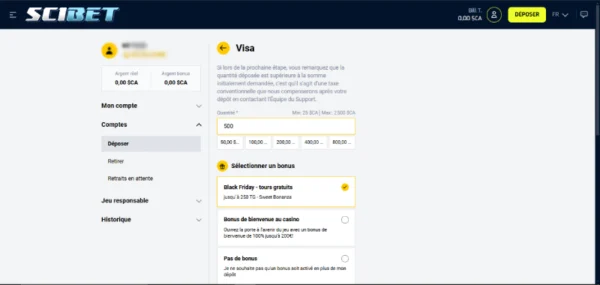 capture decran depot scibet casino