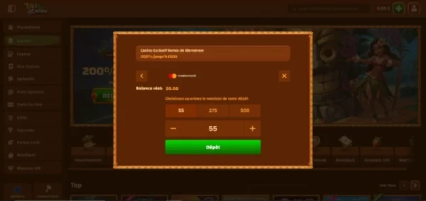capture d'écran dépôt tiki casino