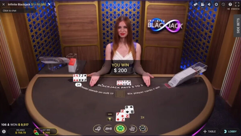 capture d'écran gain infinite blackjack