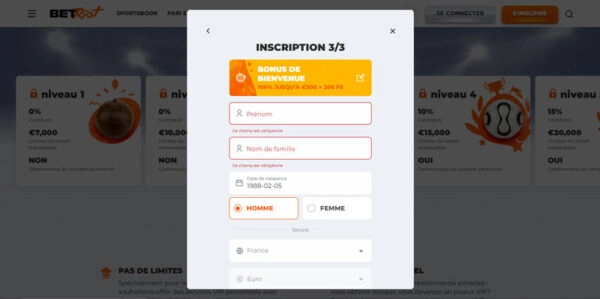 capture decran inscription betriot casino etape4