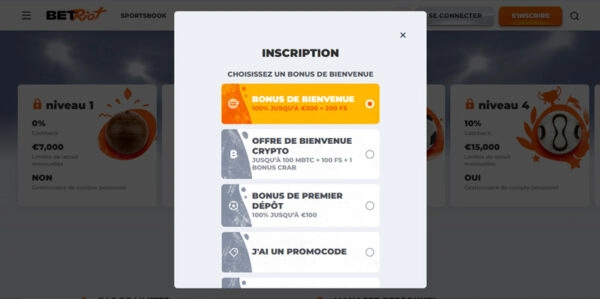 capture decran inscription betriot casino