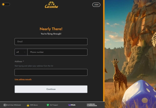 capture decran inscription casimba casino etape2