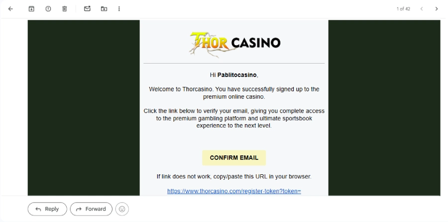 capture d'écran inscription étape 3 Thor Casino