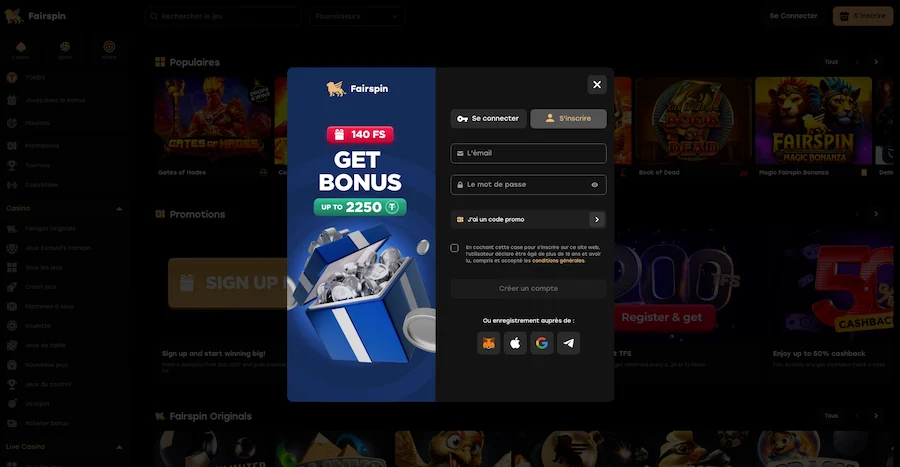 Inscription sur Fairspin Casino : Étape 2